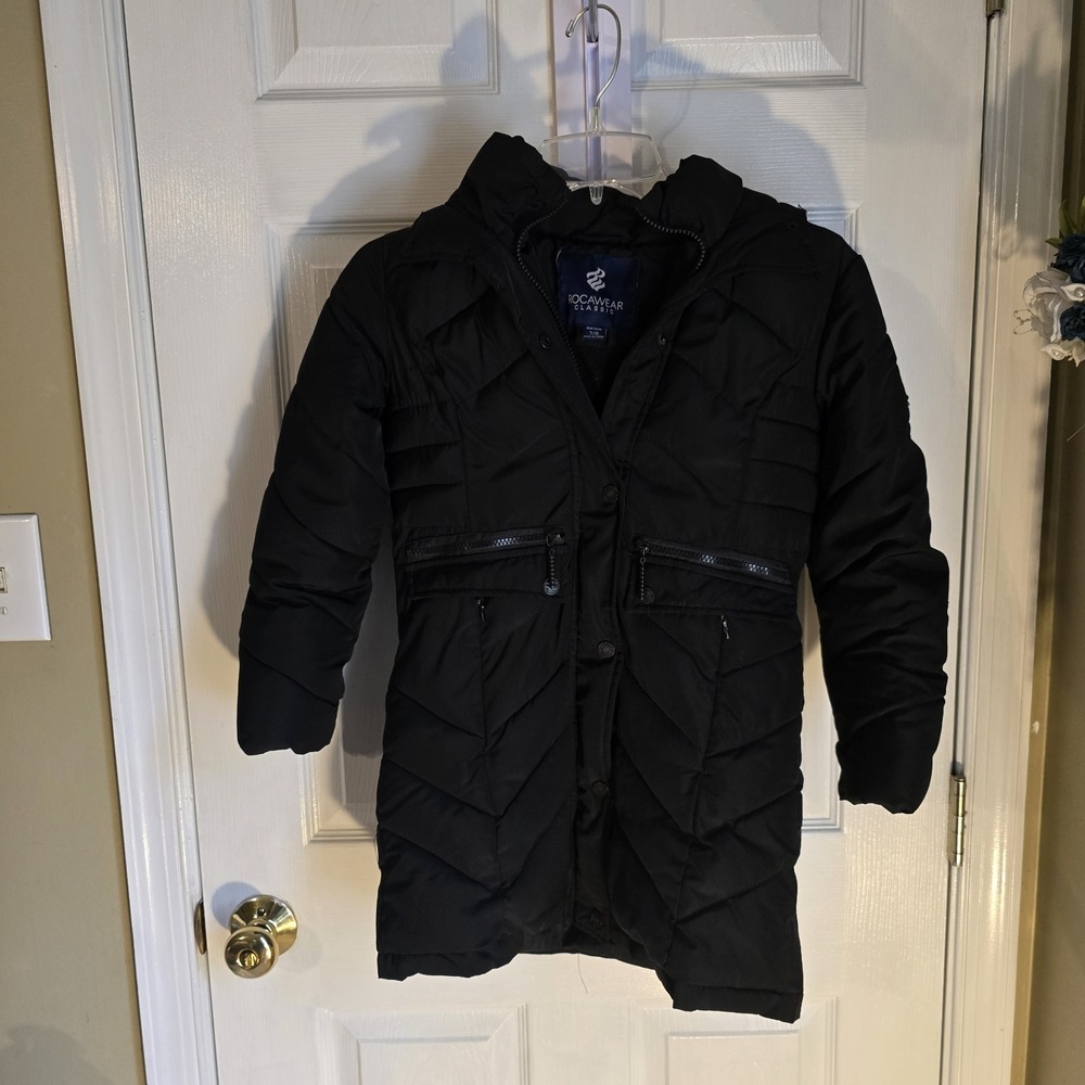 Rocawear Classic Quilted Puffer Coat Black Junior Size 7/8